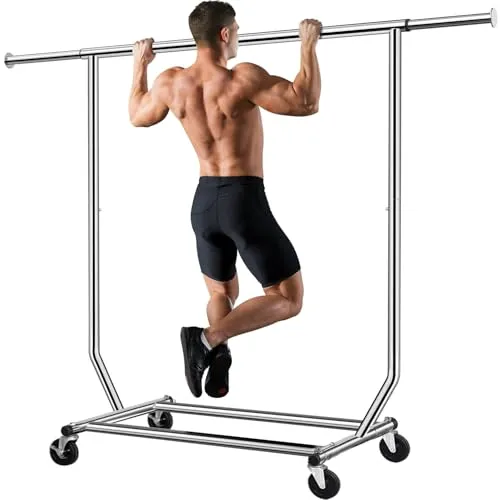 Camabel Kleiderständer mit Rollen 136kg Kleiderstand Metall Verstellbar Länge 130-189cm Edelstahl Rädern Kleiderstange auf Rollen Ausziehbar Kleidung Aufhänger Mit Bremse Garderobenstand Metall