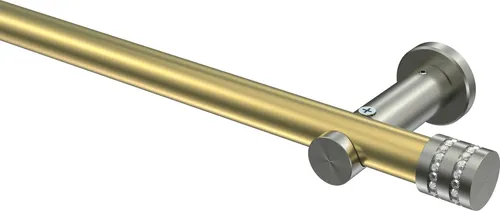 Interdeco Gardinenstange Typ Platon Estana in Messing- und Edelstahl-Optik, 520 cm - Moderne 1-läufige Gardinenstange in Messing-Optik mit Glitzerkappe. Ideal für Wand- oder Deckenmontage, sorgt für stilvolle Akzente in Ihrem Wohnraum.