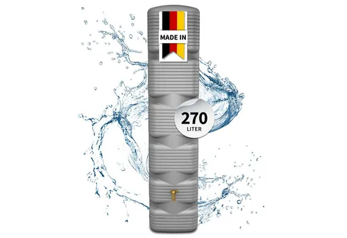 4rain Regentonne QUADRO Wandtank 270 Liter betongrau - Regentonne mit 270 Litern, platzsparendes Design für kleine Flächen, aus witterungsbeständigem Recyclingkunststoff für lange Lebensdauer und umweltfreundliche Gartenbewässerung.