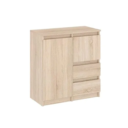 KOMTO Kommode mit 2 Türen und 2 Schubladen – Komodenschrank für Schlafzimmer, Wohnzimmer oder Flur | Sideboard Sonoma Eiche PIKO 2 70 x 35 x 74,5 cm
