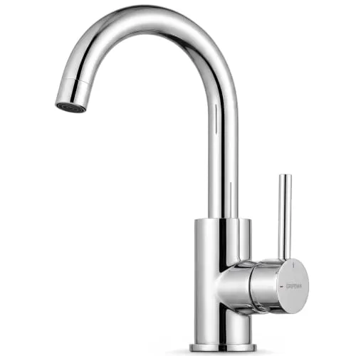 GRIFEMA G1002 Waschbeckenarmatur Hoch Chrom, 360° Drehbar | Einhebelmischer Waschbecken mit schwenkbarem Auslauf, Warm- und Kaltwasser, G3/8 und 2 × 50 cm Schläuchen