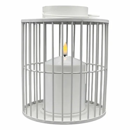 Laterne Metall Außen weiß matt 15x18cm mit LED Kerze 3D-Flamme warmweiß Timer