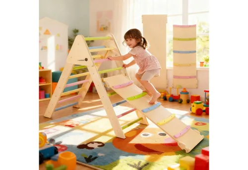 CCLIFE Klettergerüst Kletterdreieck mit Rutsche – Montessori Spielgerät ab 2 Jahren