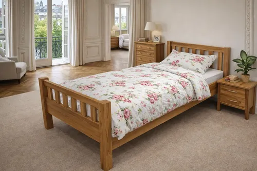 Komfortbett Eiche massiv geölt 100x200 cm – Hohe Stabilität und Komfort - Das Komfortbett aus massiver, geölter Eiche bietet eine bequeme Ein- und Ausstiegshöhe. Mit stabiler Konstruktion und natürlicher Holzoptik ist es ideal für jeden Schlafbereich.