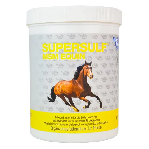 Supersulf MSM equin 1 kg - Ergänzungsfuttermittel für Pferde mit 3 biologisch verfügbaren Schwefelquellen, fördert die Stabilität von Sehnen und Gelenken, ideal für aktive Pferde.