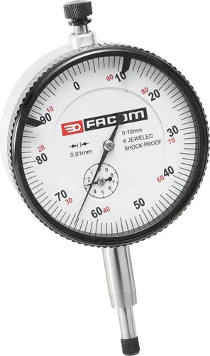Facom Messuhr - Präzision 1/100 mm für genaue Messungen - Zubehör für Elektrowerkzeug: Hochpräzise Messuhr mit 1/100 mm Genauigkeit, ideal für präzise Messungen in der Messtechnik. Auswechselbarer Messtaster und drehbare Messskala für flexible Anwendung.