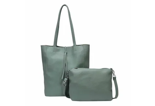 ITALYSHOP24 Schultertasche 2in1 Set - Damen Umhängetasche XXL Shopper - Schultertaschen: Leichtgewicht Hobo + Crossbody Bag im mintfarbenen Kunstleder, ideal für jede Gelegenheit mit praktischem Handyfach und herausnehmbarer Innentasche.