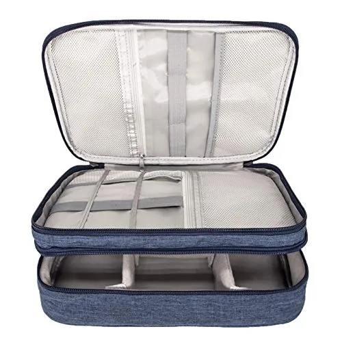 Ruyosn Kabel Organizer Tasche Wasserdicht Kabeltasche Groß Festplattentasche Elektronische Tasche Doppelschicht Elektro Organizer Cable Bag Elektronik Zubehör Organisator Kabel Power Bank Blau