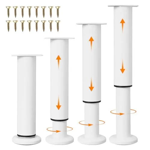 Rwbimti 4 Stück Höhenverstellbare Möbelfüße Metall, Möbelbeine & Tischbeine (18-32cm), Weiß