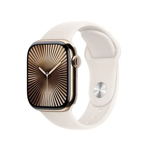 Apple Watch Series 10 (GPS + Cellular 42 mm) - Titan-Gehäuse in Gold, fortschrittliche Gesundheits- und Fitnessfunktionen, mobil und sicher