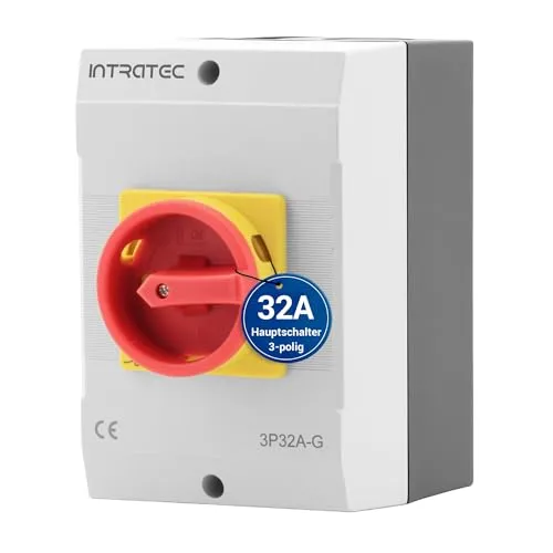 Intratec Hauptschalter 32A, 3-polig – IP65 Lasttrennschalter mit Kunststoffgehäuse – Aufputz-Schalter ideal für Industrie – Drehschalter für sichere Abschaltung – Robuster Maschinenschalter 230V 400V