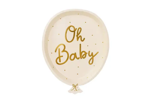 partydeco Pappteller, Pappteller Oh Baby 17,5x22cm 6er Set creme gold