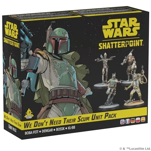 ATOMIC MASS GAMES, Star Wars: Shatterpoint – We Don't Need Their Scum Squad-Erweiterung - Erweitere dein Star Wars: Shatterpoint Spiel mit 4 neuen Charakteren: Boba Fett, Dengar, Bossk und IG-88. Ideal für 2 Spieler ab 14 Jahren, 90-120 Minuten Spielspaß im Star Wars Universum.