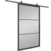 inova Glas-Schiebetür Komplettset Grauglas 900x2150mm im Industriestil - Elegantes Schiebetürsystem mit grauer Glastür und robusten, schwarz beschichteten Beschlägen. Das nahezu lautlose Hängesystem sorgt für müheloses Öffnen und Schließen. Einfache Montage, alles im Lieferumfang enthalten.