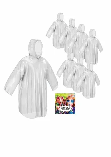 skapandi 8x Einweg Regenponcho mit Kapuze | Regencape | Regenjacke | Regenbekleidung | transparent & wasserdicht für Erwachsene und Kinder | Edition Karneval