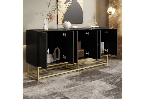 REDOM Lowboard Sideboard 160x75,5x38 cm in Schwarz matt mit 3 Doppeltüren (Packung, 1 St., rei große Doppeltürfächer, mit hochwertigen Scharnieren), Großem Stauraum und Matt-Oberfläche,Solider Rahmen