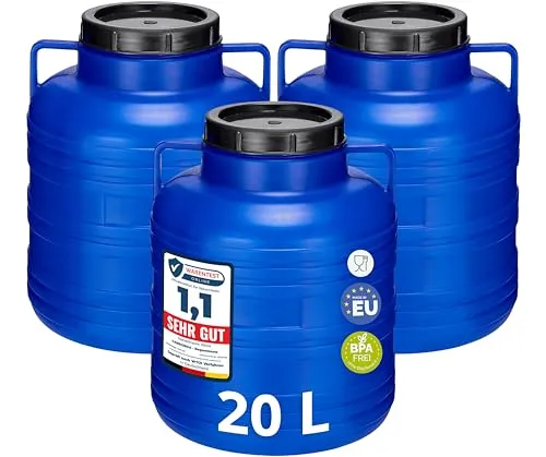 Garronda Set 3x 20 Liter Weithalsfass - BPA-frei - Set aus 3 BPA-freien Fässern, ideal für Lebensmittelaufbewahrung oder als Regenwasserfass. Robustes Design mit weitem Hals für einfaches Befüllen und Reinigen, perfekt für Garten und Haushalt.