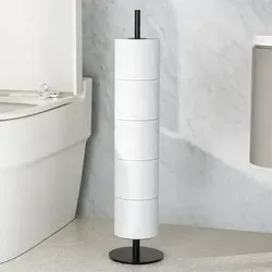 Toilettenpapierhalter stehend Edelstahl mit Trennplatte Schwarz - Eleganter, freistehender Toilettenpapierhalter aus hochwertigem Edelstahl in Schwarz. Mit Platz für bis zu 5 Rollen bietet er praktische Ordnung und ist wasserdicht sowie rostfrei. Ideal für jedes Bad – einfach montierbar und stilvoll.