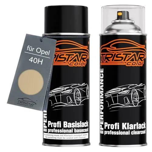 TRISTARcolor Autolack Spraydosen Set für Opel 40H Papyrus Metallic Basislack Klarlack Sprühdose 400ml