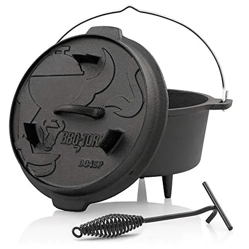 BBQ-Toro Dutch Oven Premium Serie 4,2 Liter | Gusseisen Kochtopf mit Füßen - Dutch Oven für vielseitiges Kochen, braten und backen. Bereits eingebrannt für sofortigen Einsatz und mit praktischen Füßen für zusätzliche Nutzung als Grillpfanne oder Servierteller.