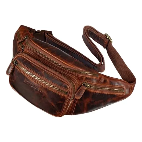 STILORD große Leder-Bauchtasche Caspar - Vintage Gürteltasche für Herren, Damen & Kinder - Mode-Hüfttaschen mit modernem Vintage-Design aus echtem Rindsleder, geräumig mit 6 Fächern für Smartphones und mehr, ideal für Sport und Reisen.