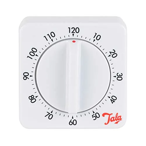 Tala Klassischer mechanischer Timer für 2 Stunden, 60 Minuten einstellbarer Timer mit lautem Klingeln, perfekt für Ihre Koch- und Backbedürfnisse, hergestellt aus BPA-freiem Kunststoff