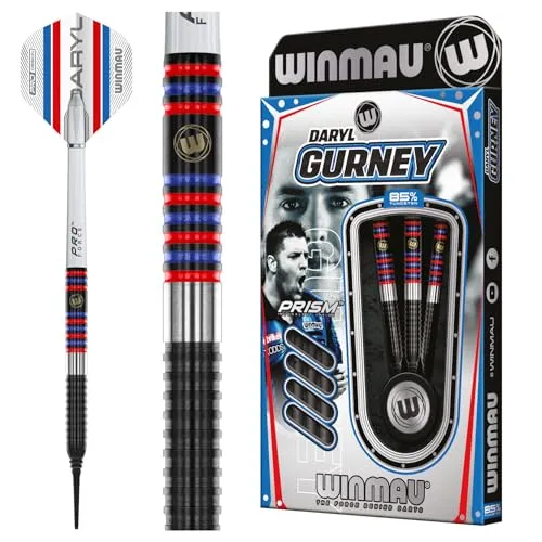 WINMAU Darts - Daryl Gurney 85% Pro-Series 18g Fass / 20g Volles Gewicht Weiche Spitze Professionelles Dart-Set mit Dart-Flüge und Dart-Schäften