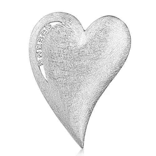 Materia Großer Herz Anhänger Silber 925 mit Zirkonia - Eleganter Damenanhänger aus 925 Sterling Silber, rhodiniert und anlaufgeschützt. Besetzt mit 6 funkelnden Zirkonia-Steinen, ideal als romantisches Geschenk.