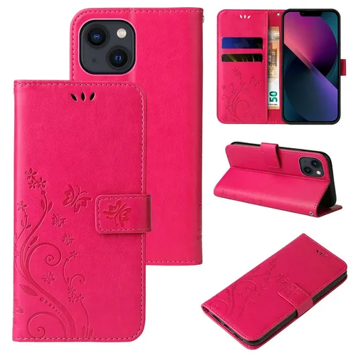 Handy Tasche für Apple iPhone 13 Handyhülle Blumen Buch Klapp Cover Case Pink
