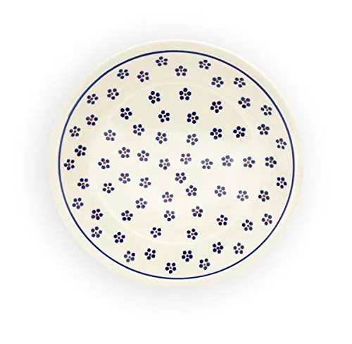 Polmedia Polish Pottery Original Bunzlauer Flacher Teller/Essteller Ø24.0 cm H=3.2cm Dekor 225 Blaublüten-Design Handgefertigt Keramik Klassisch Dinner plate