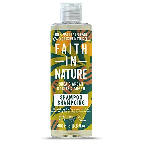 Faith In Nature Natürliches Shea und Arganöl-Shampoo, Pflegend, Vegan und Frei von Tierversuchen, Ohne SLS Oder Parabene, Für Trockenes Und Sehr Trockenes Haar, 400ml