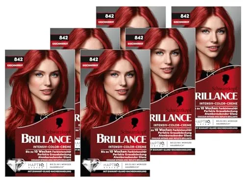 Brillance Intensiv-Color-Creme 842 Kaschmirrot (6x 160 ml), dauerhafte Haarfarbe mit Diamant-Glanz und Pflege-Conditioner, für 10 Wochen Farbintensität