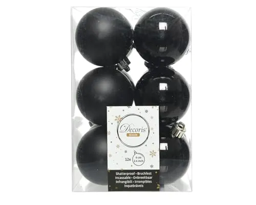 Weihnachtskugeln Kunststoff 6cm x 12 Stück Christbaumkugeln bruchsicher schwarz