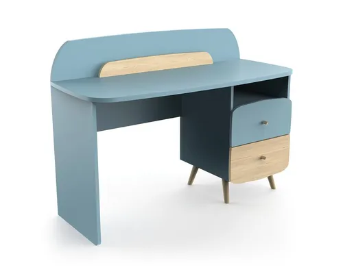 habeig Kinderschreibtisch #3002, modern und praktisch - Kinderschreibtisch mit 2 Schubladen, großzügige Maße von 102 x 82 x 48 cm, hochwertiges MDF in Weiß oder Blau, modernes skandinavisches Design für ein stilvolles Kinderzimmer.
