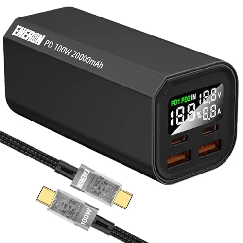 20000mAh Powerbank Eneron 100W Schnellladegerät 2X USB-C / 2X USB-A Akku Pack Tragbar