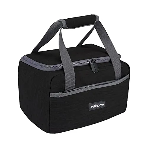 edihome, Kühltasche Klein, Lunchbag, Kühltasche, Faltbar, 8L, Thermo Lunchbox, Isolierte, für Mittagessen, Arbeit, Camping oder Reise, Tragbar (Schwarz)
