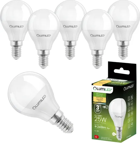 LUMILED LED Lampen E14 P45 2,5W ersetzt (25W Glühlampe) 6 Stück Set 249lm 3000K warmweiß 180° Lichtwinkel 230V Glühbirne Birne Leuchtmittel Tropfenform Kugel Energiesparlampe