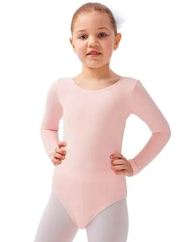 tanzmuster ® Ballettanzug Mädchen Langarm - Lilly - aus Baumwolle, Ballettbody Kinder Ballett Trikot in ballett-rosa, Größe 164-170
