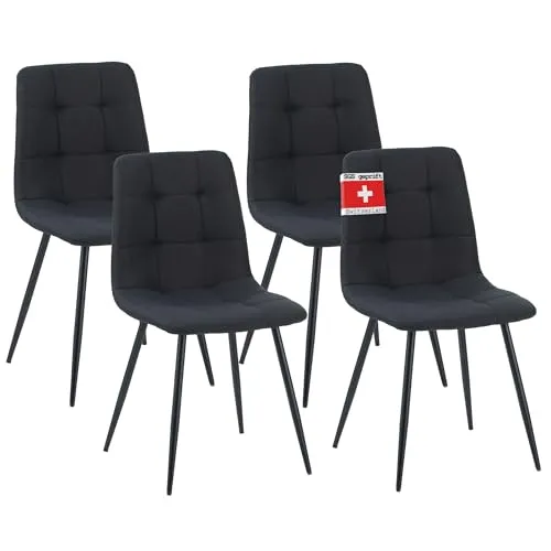 Albatros Esszimmerstuhl Bora, 4er Set Schwarz - Stilvolles Vintage Design - Esszimmerstühle mit robustem Stoffbezug und dicker Polsterung, ideal für ein modernes Wohnambiente und belastbar bis 110 kg.