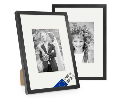 PHOTOLINI Bilderrahmen 2er Set Echtholz - Stabile Holz-Bilderrahmen mit Passepartout, ideal für individuelle Bilderwände und zur Präsentation Ihrer schönsten Momente.