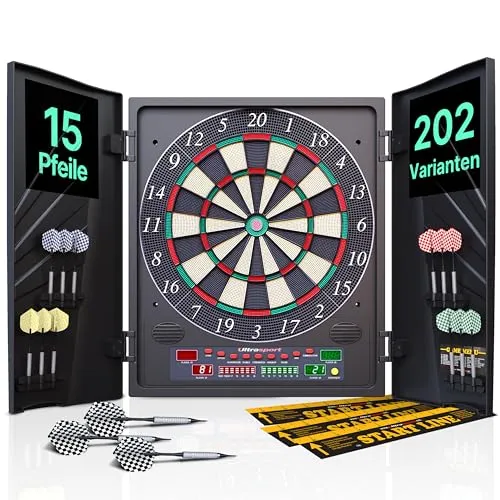 Ultrasport Dartscheibe Elektronisch Profi Set - Elektronische Dartboards mit 27 Spielen für 1-8 Spieler, inklusive 15 Darts und LED-Display für optimale Sichtbarkeit.