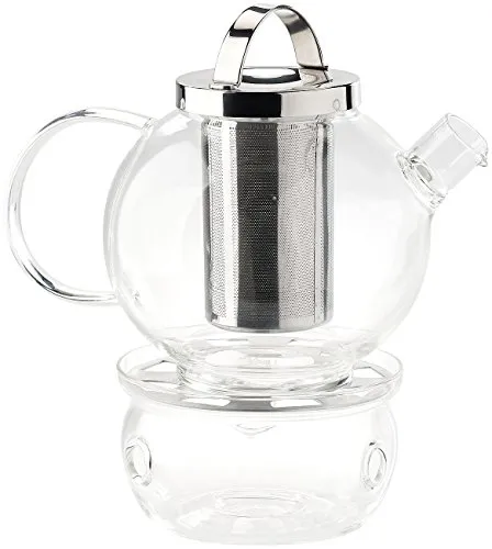 Cucina di Modena teiera Con Più caldo: Servizio da tè in caraffa in vetro (1,5 l) con colino in acciaio inox e scaldino (teiera Bicchiere Con Più caldo)
