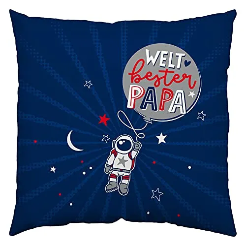 H:PPY Life Kissen Motiv Papa Astronaut | Zierkissen, Baumwolle, 40 cm x 40 cm | Kissen mit Spruch | 47406