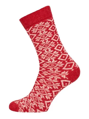 Ein Paar Einfarbige Wollsocken Blumen Design Für Damen Und Herren Weiche Dicke Kuschelsocken Hyggelig Warm Mit 45% Wolle | Rot Gr. 43-46