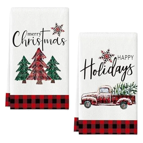 Truck Weihnachtsbäume Geschirrtücher 2er Set Geschirrtuch Weihnachten Küchenhandtücher 40 x 60 cm Saisonale Merry Christmas Trockentuch Dekoration Handtücher für Weihnachten Weihnachtsdeko Innen