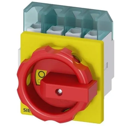 Siemens Haupt-Not-Aus-Schalter 3LD2203-1TL53 - Steckverbinder Zubehör, 4-polig, 32A, 11,5kW/400V, ideal für Sicherheitsanwendungen in der Industrie mit mehreren Funktionen wie Not-Aus und Wartungsschalter.