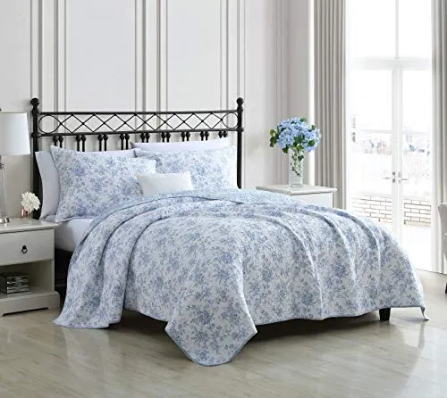Produktbild Laura Ashley Home – Bettwäsche-Set für Doppelbett, wendbar, Blumenmuster, Baumwolle, mit passendem Kissenbezug, Heimdekoration für alle Jahreszeiten (Walled Garden Blue, Twin)