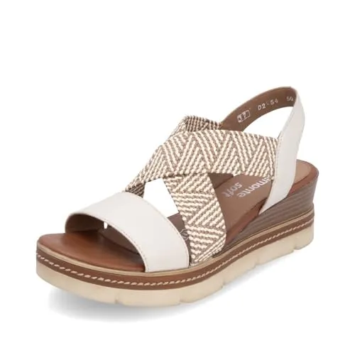 Remonte Damen Keilsandalen D2L54, Frauen Sandalen,Keilsandaletten,Keilabsatz,Wedge-Heel,hoch,Sommerschuhe,Freizeitschuhe,beige Kombi (60),38 EU