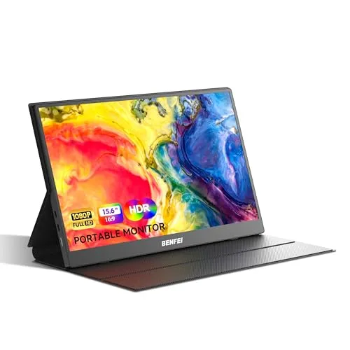 BENFEI Portable Monitor 15.6'', FHD 1080p HDMI USB-C Gaming Display, ultradünner IPS HDR Screen mit Smart Cover & Speakers, Plug & Play Externer Monitor für Laptop PC PhoneTablet PS5/4 Xbox Switch