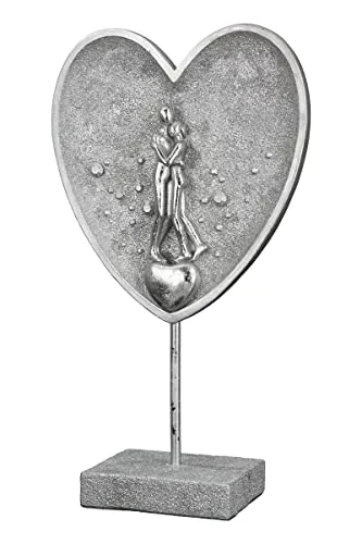 Casablanca Deko Skulptur Figur Paar im Herz - Elegantes Geschenk für Liebe und Freundschaft - Sammlerfigur aus Kunstharz in Herzform, silber mit Glitzer, Höhe 30 cm. Perfekte Deko für besondere Anlässe oder als Geschenk für Liebende.